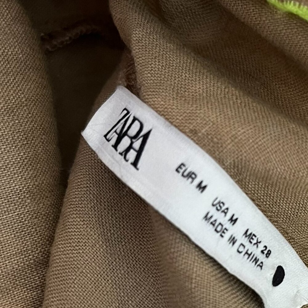 Zara Woman's 100% Linen Brown Embroider Flowers Eyelets Summer Maxi Dress Sz med - Picture 3 of 9